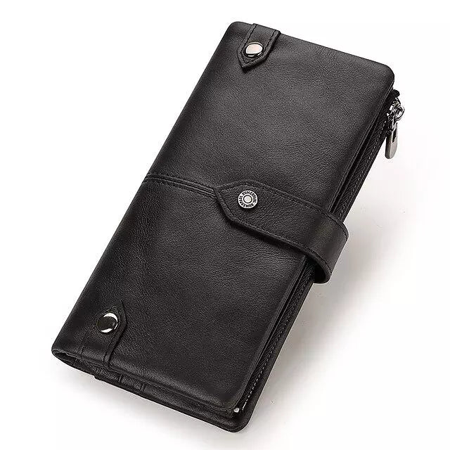Men RFID Wallet Genuine Leather Short Black L Wallets - Tophatter Daily Deals