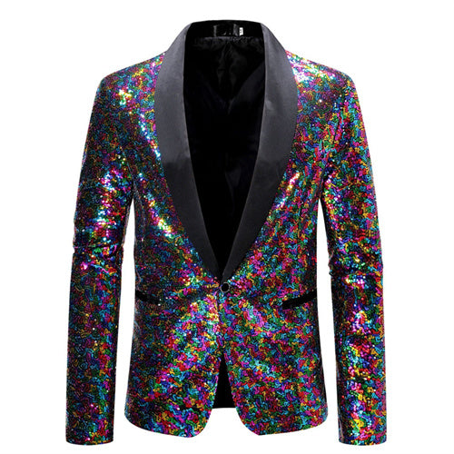 Men Sequin Suit Stage Dress Jacket Multicolor Men Blazer - Tophatter Daily Deals