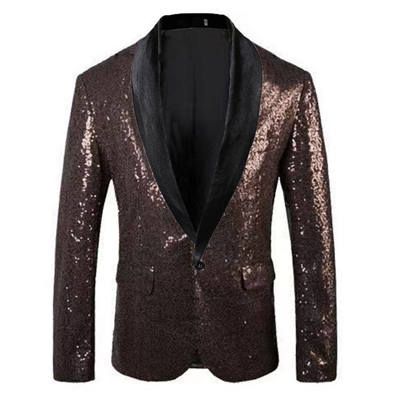 Men Sequin Suit Stage Dress Jacket Brown Men Blazer - Tophatter Daily Deals