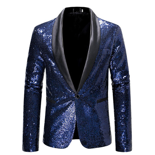 Men Sequin Suit Stage Dress Jacket Navy Blue Men Blazer - Tophatter Daily Deals