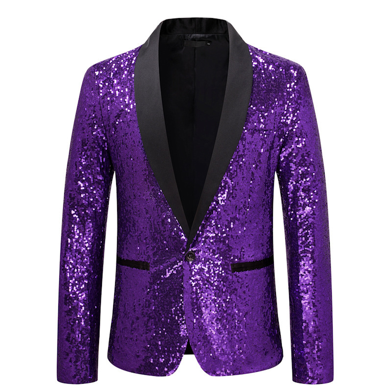 Men Sequin Suit Stage Dress Jacket Purple Men Blazer - Tophatter Daily Deals