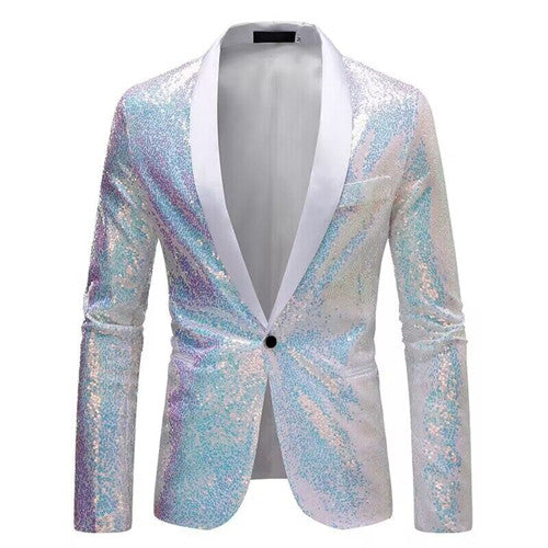 Men Sequin Suit Stage Dress Jacket White Men Blazer - Tophatter Daily Deals