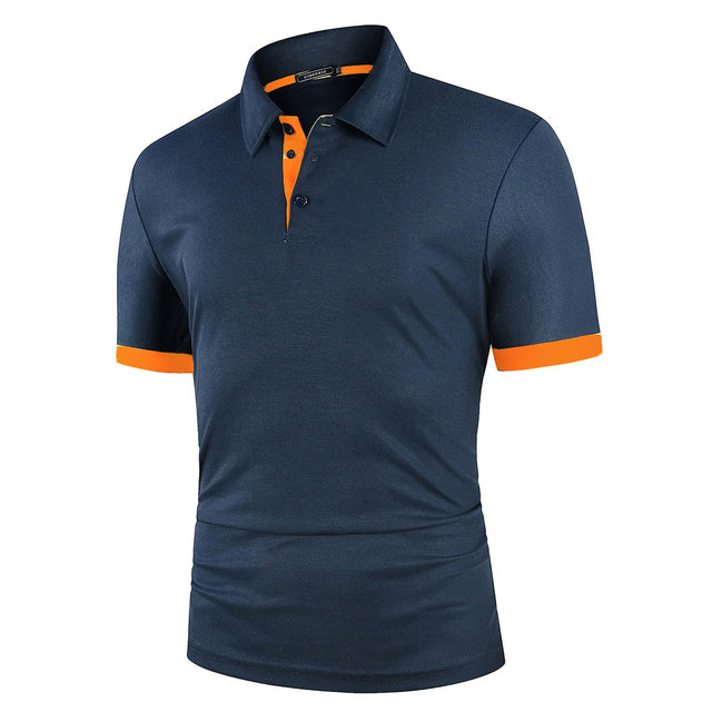 Men Shirt Short Sleeve Polo Shirt Navy Orange Men T-Shirts - Tophatter Daily Deals