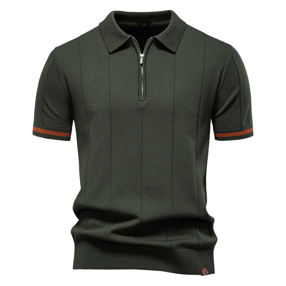 Men Solid Color Sport Zipper Polo Shirt Army Green Men's Clothing - Tophatter Daily Deals
