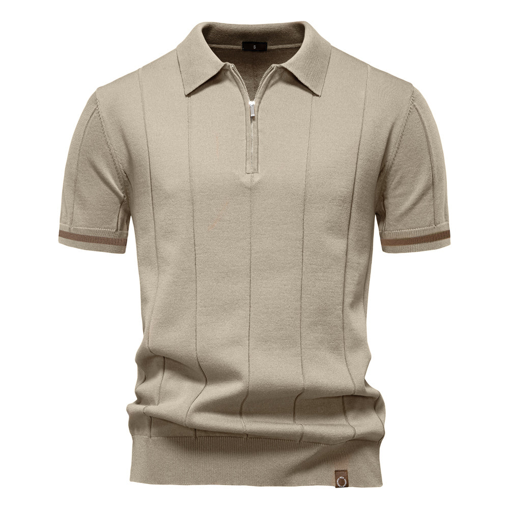Men Solid Color Sport Zipper Polo Shirt Beige Men's Clothing - Tophatter Daily Deals