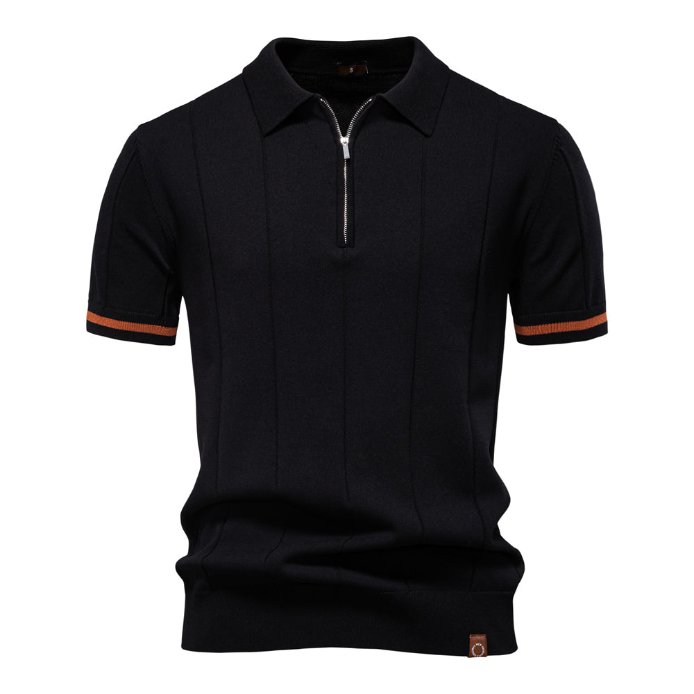 Men Solid Color Sport Zipper Polo Shirt Black Men's Clothing - Tophatter Daily Deals