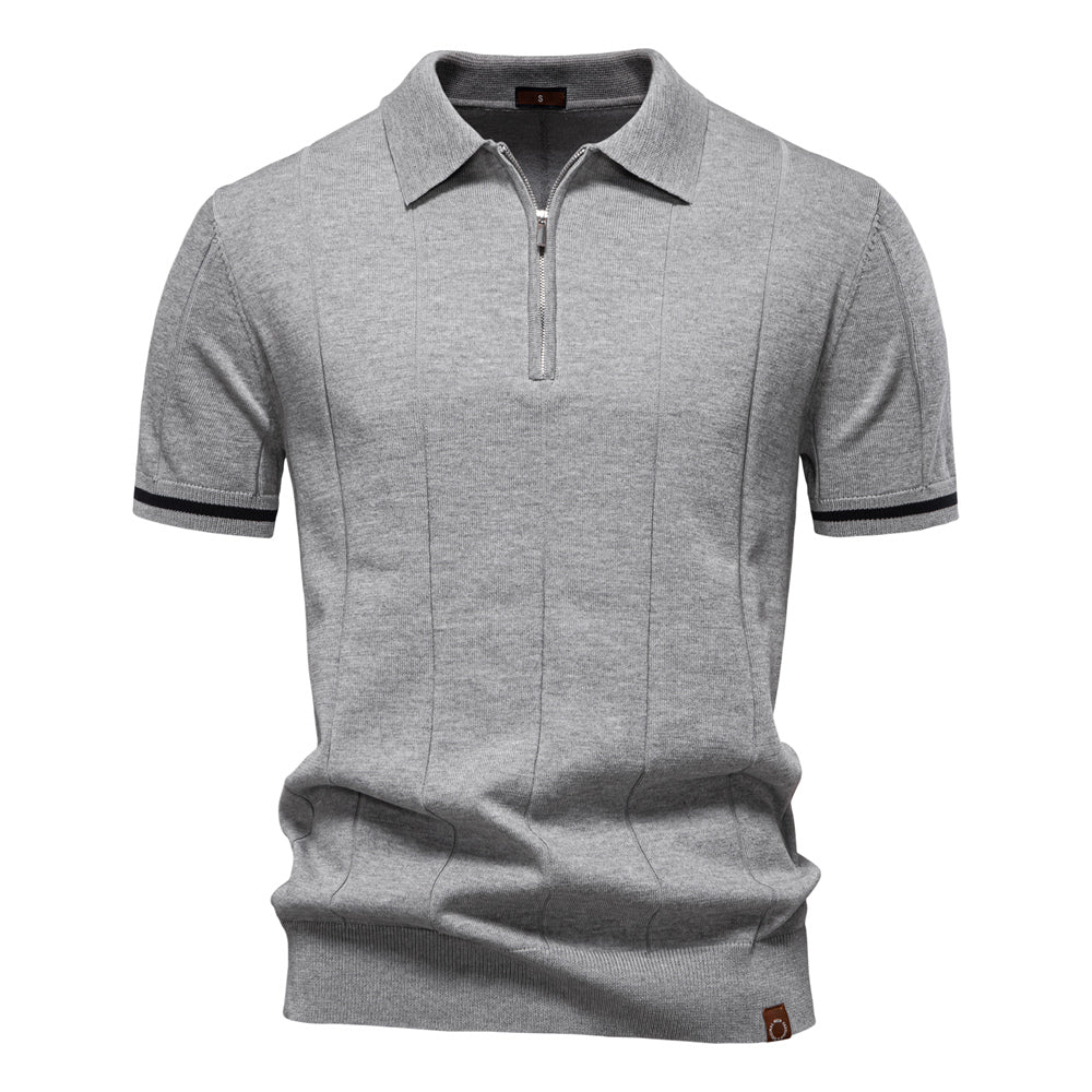 Men Solid Color Sport Zipper Polo Shirt Light Gray Men's Clothing - Tophatter Daily Deals