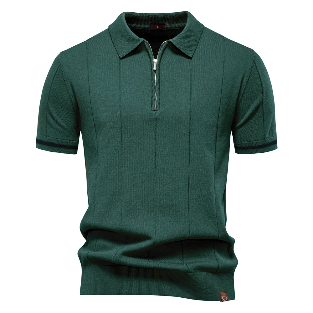 Men Solid Color Sport Zipper Polo Shirt Greenish Men's Clothing - Tophatter Daily Deals
