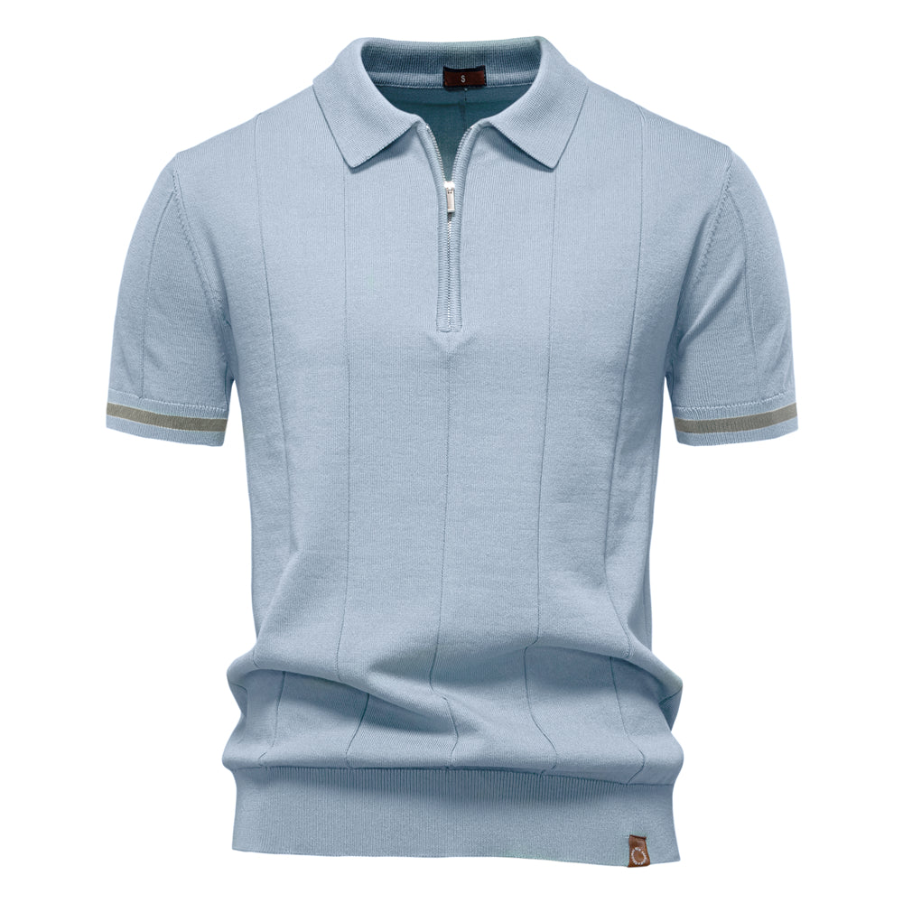 Men Solid Color Sport Zipper Polo Shirt Sky Blue Men's Clothing - Tophatter Daily Deals