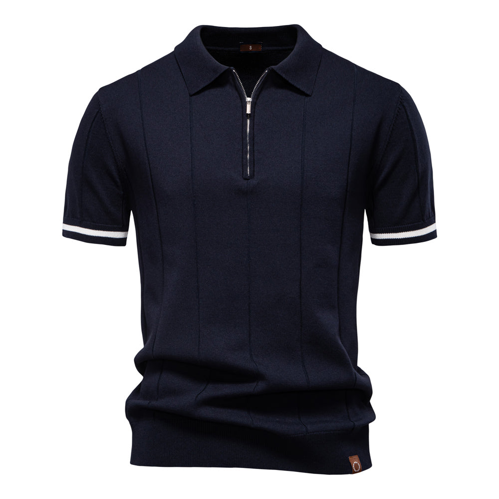 Men Solid Color Sport Zipper Polo Shirt Navy Blue Men's Clothing - Tophatter Daily Deals