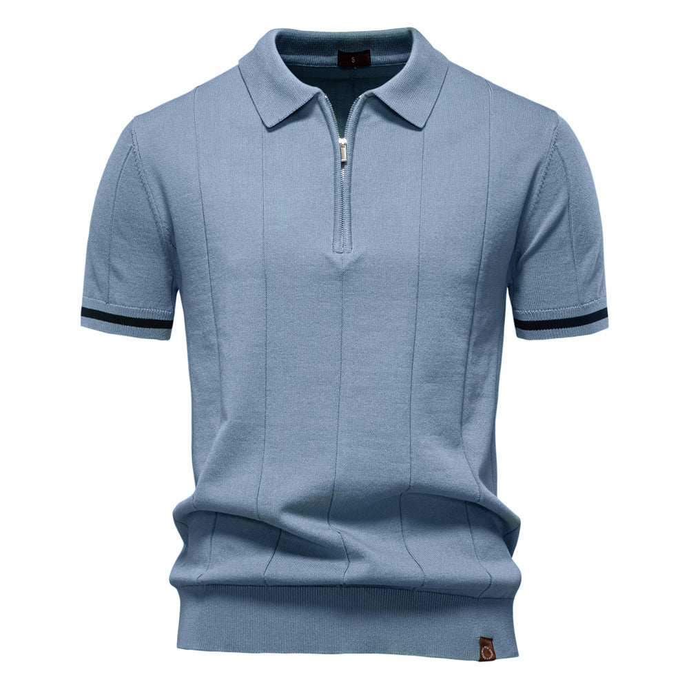 Men Solid Color Sport Zipper Polo Shirt Light Blue Men's Clothing - Tophatter Daily Deals