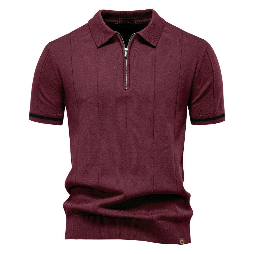 Men Solid Color Sport Zipper Polo Shirt Wine Red Men's Clothing - Tophatter Daily Deals