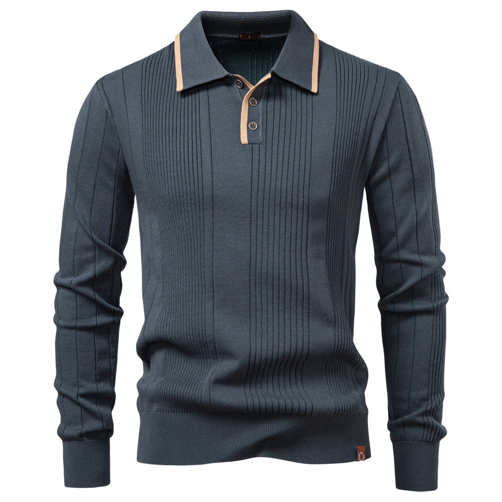 Men Stripe Long Sleeve Winter Business Polo Shirts Dark Grey Men's Clothing - Tophatter Daily Deals