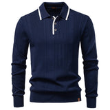 Men Stripe Long Sleeve Winter Business Polo Shirts Navy Blue Men's Clothing - Tophatter Daily Deals