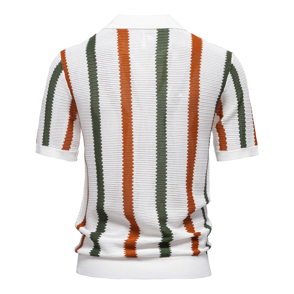 Men Striped Ribbed Knit Polo Shirt Men's Clothing - Tophatter Daily Deals