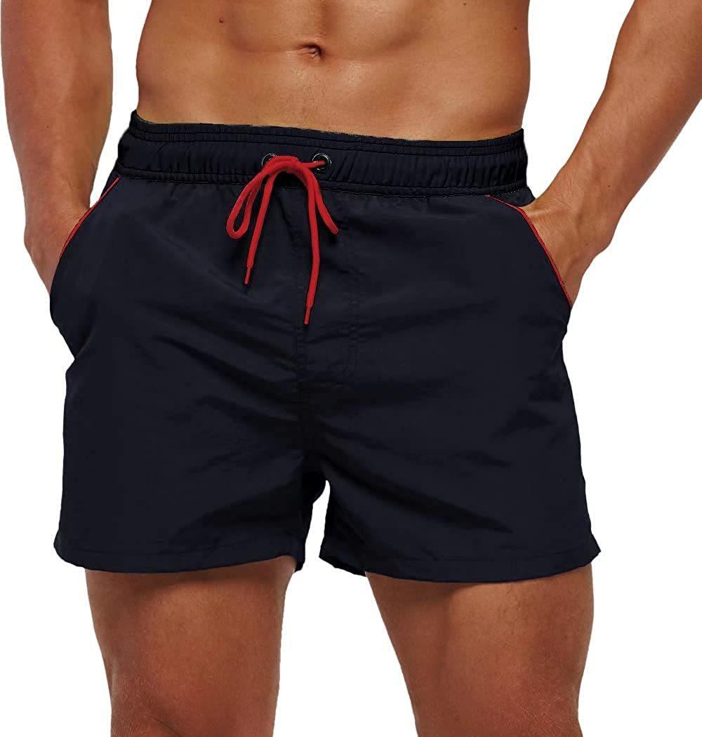 Men Swimwear Shorts Male Swimming Trunks with Adjustable Elastic Cord Navy Blue Men's Bottoms - Tophatter Daily Deals