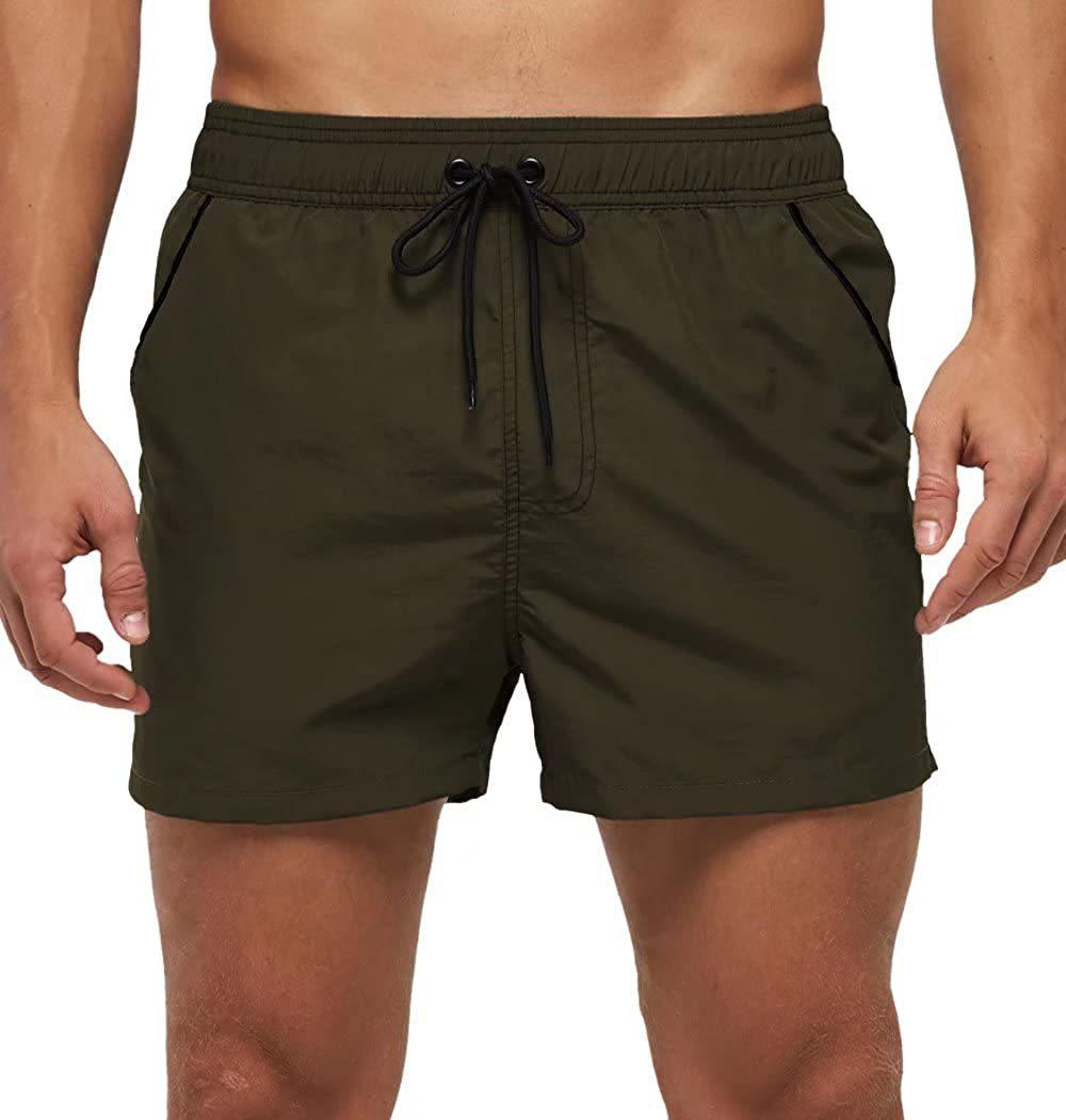Men Swimwear Shorts Male Swimming Trunks with Adjustable Elastic Cord Army Green Men's Bottoms - Tophatter Daily Deals