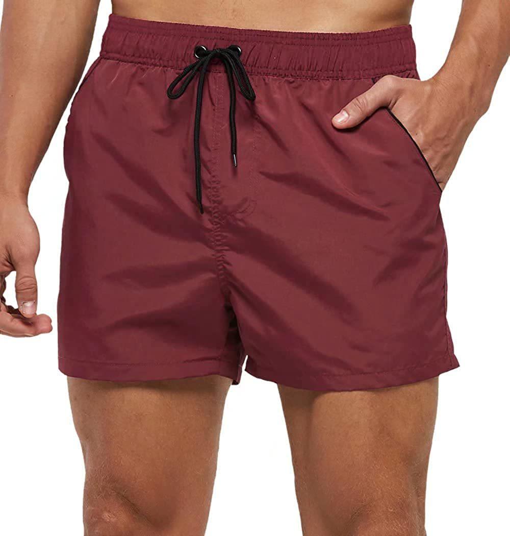 Men Swimwear Shorts Male Swimming Trunks with Adjustable Elastic Cord Wine Red0 Men's Bottoms - Tophatter Daily Deals