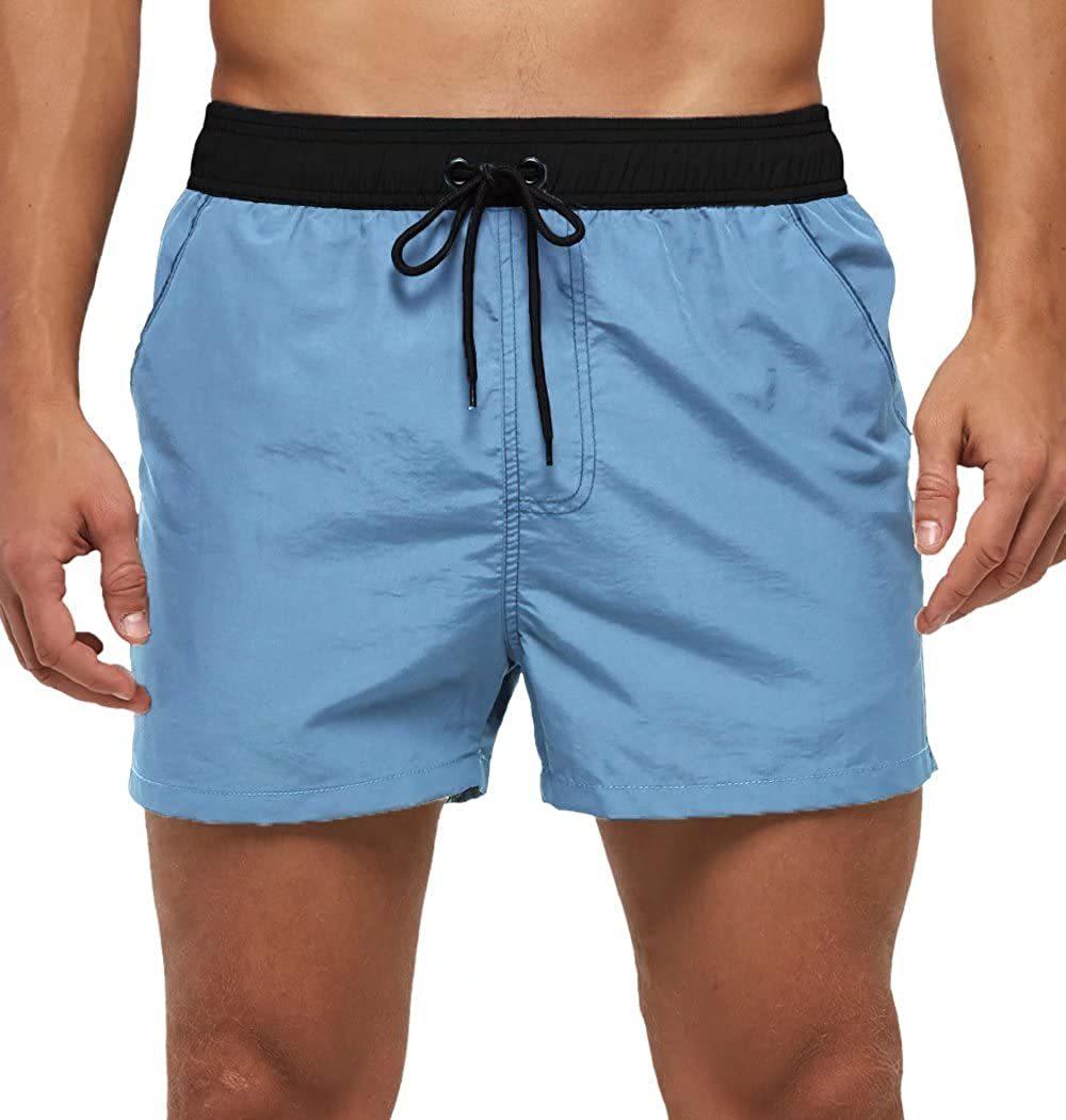 Men Swimwear Shorts Male Swimming Trunks with Adjustable Elastic Cord Light Blue Men's Bottoms - Tophatter Daily Deals