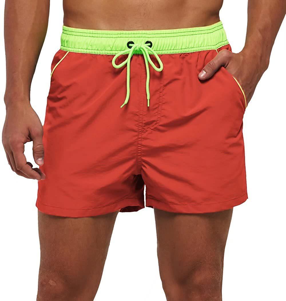 Men Swimwear Shorts Male Swimming Trunks with Adjustable Elastic Cord Orange Men's Bottoms - Tophatter Daily Deals