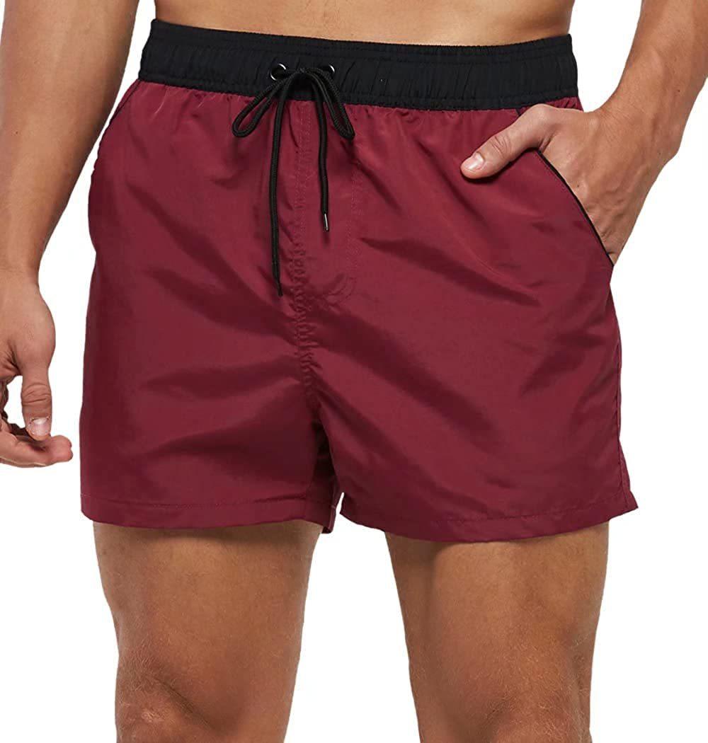 Men Swimwear Shorts Male Swimming Trunks with Adjustable Elastic Cord Apple Red Men's Bottoms - Tophatter Daily Deals