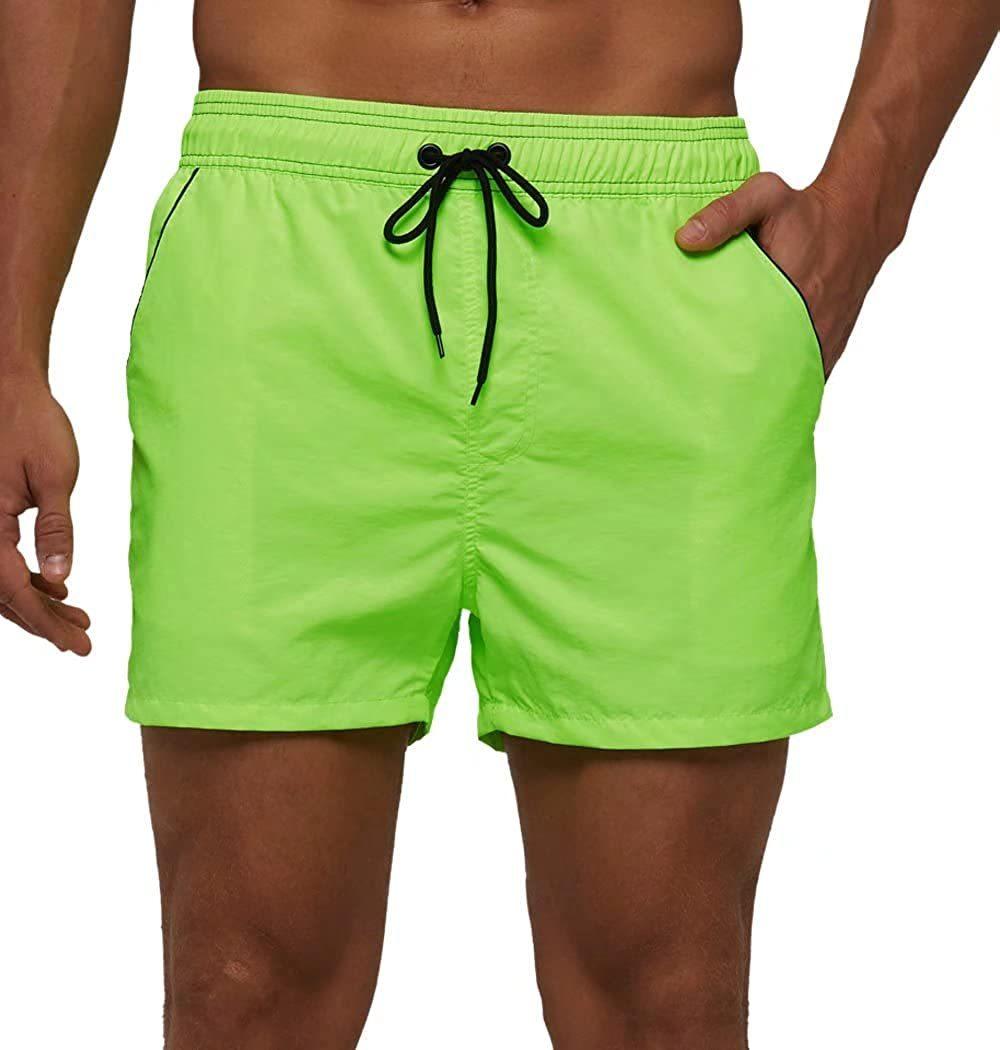 Men Swimwear Shorts Male Swimming Trunks with Adjustable Elastic Cord Fluorescent Green Men's Bottoms - Tophatter Daily Deals