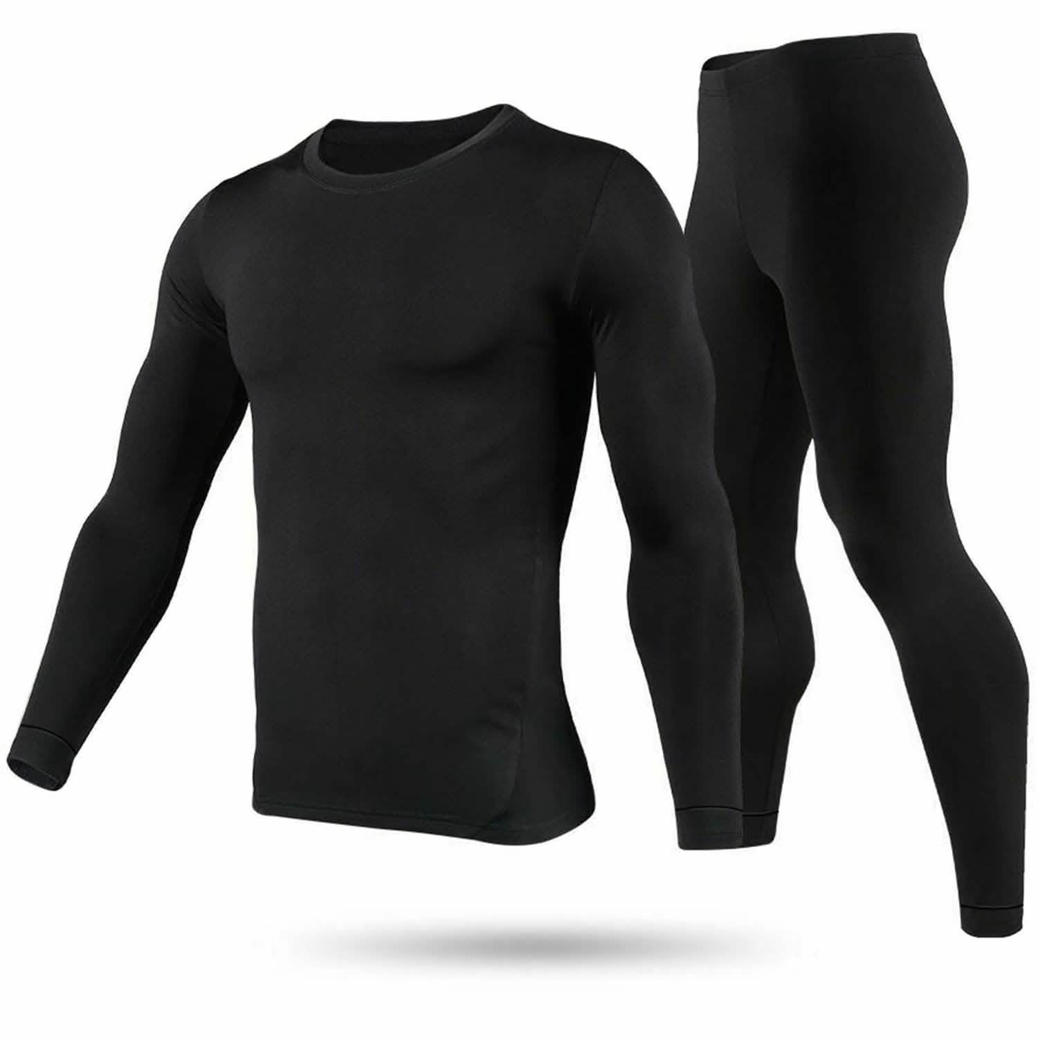 Men Thermal Underwear Set - Long Johns Pants and Long Sleeve Black Men's Tops - Tophatter Daily Deals