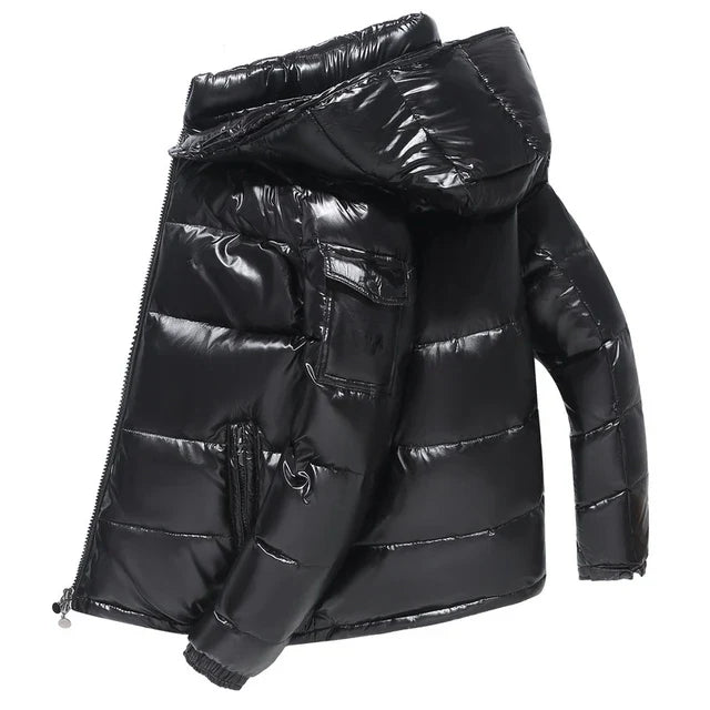 Men Trend Solid Color Short Winter Warm Hooded Parkas Black Men Jackets - Tophatter Daily Deals