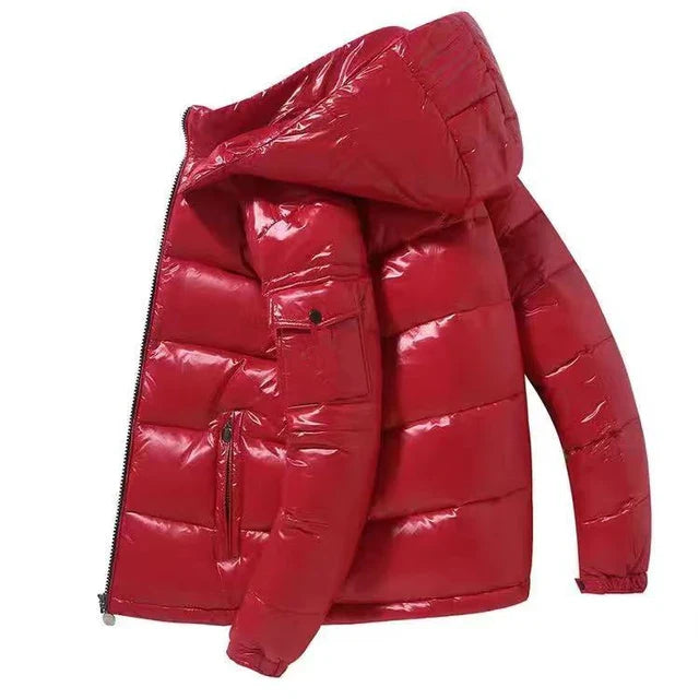 Men Trend Solid Color Short Winter Warm Hooded Parkas Red Men Jackets - Tophatter Daily Deals