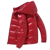 Men Trend Solid Color Short Winter Warm Hooded Parkas Red Men Jackets - Tophatter Daily Deals