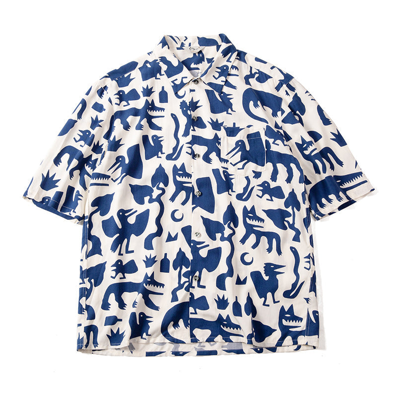 Men Vintage Short Sleeve Indian Totem Flower Shirts Men's Clothing - Tophatter Daily Deals