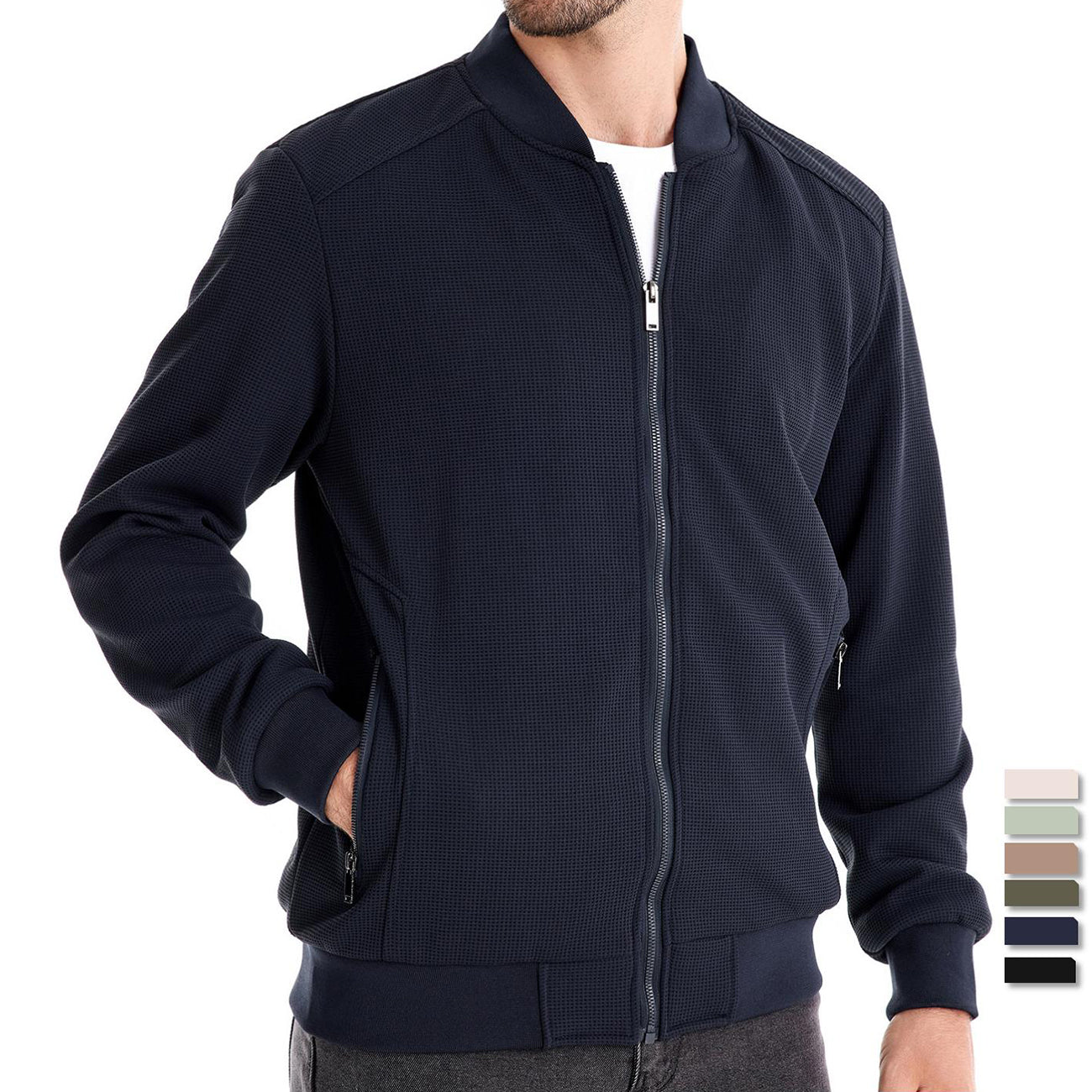 Men Waffle Fleece Lined Zipper Pocket Bomber Jacket Men Jackets - Tophatter Daily Deals