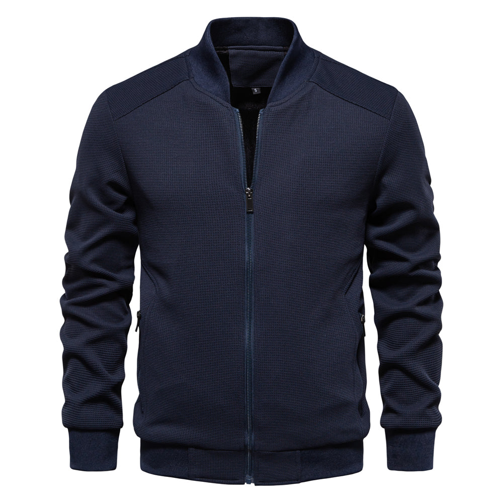Men Waffle Fleece Lined Zipper Pocket Bomber Jacket Men Jackets - Tophatter Daily Deals