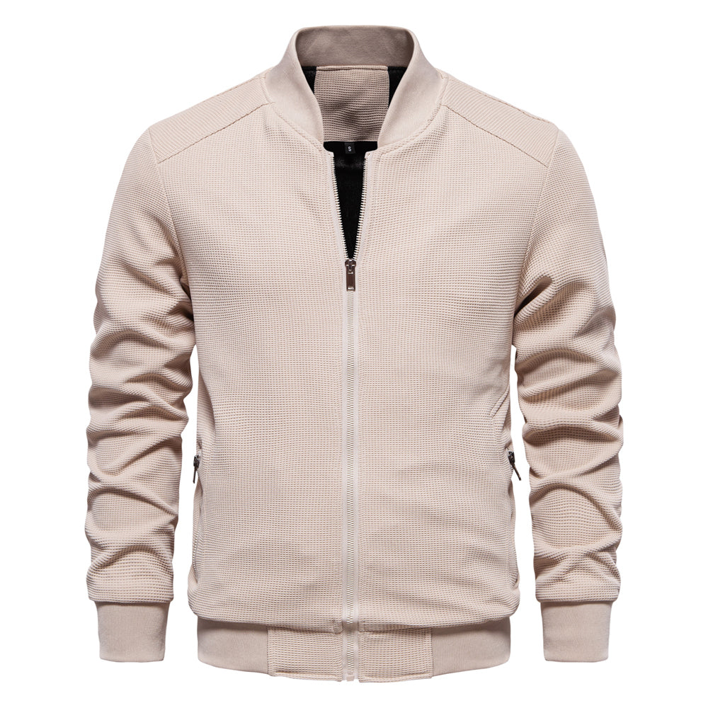 Men Waffle Fleece Lined Zipper Pocket Bomber Jacket Apricot Men Jackets - Tophatter Daily Deals