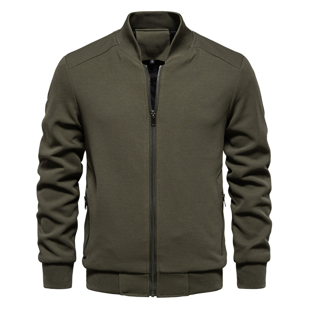 Men Waffle Fleece Lined Zipper Pocket Bomber Jacket Army Green Men Jackets - Tophatter Daily Deals