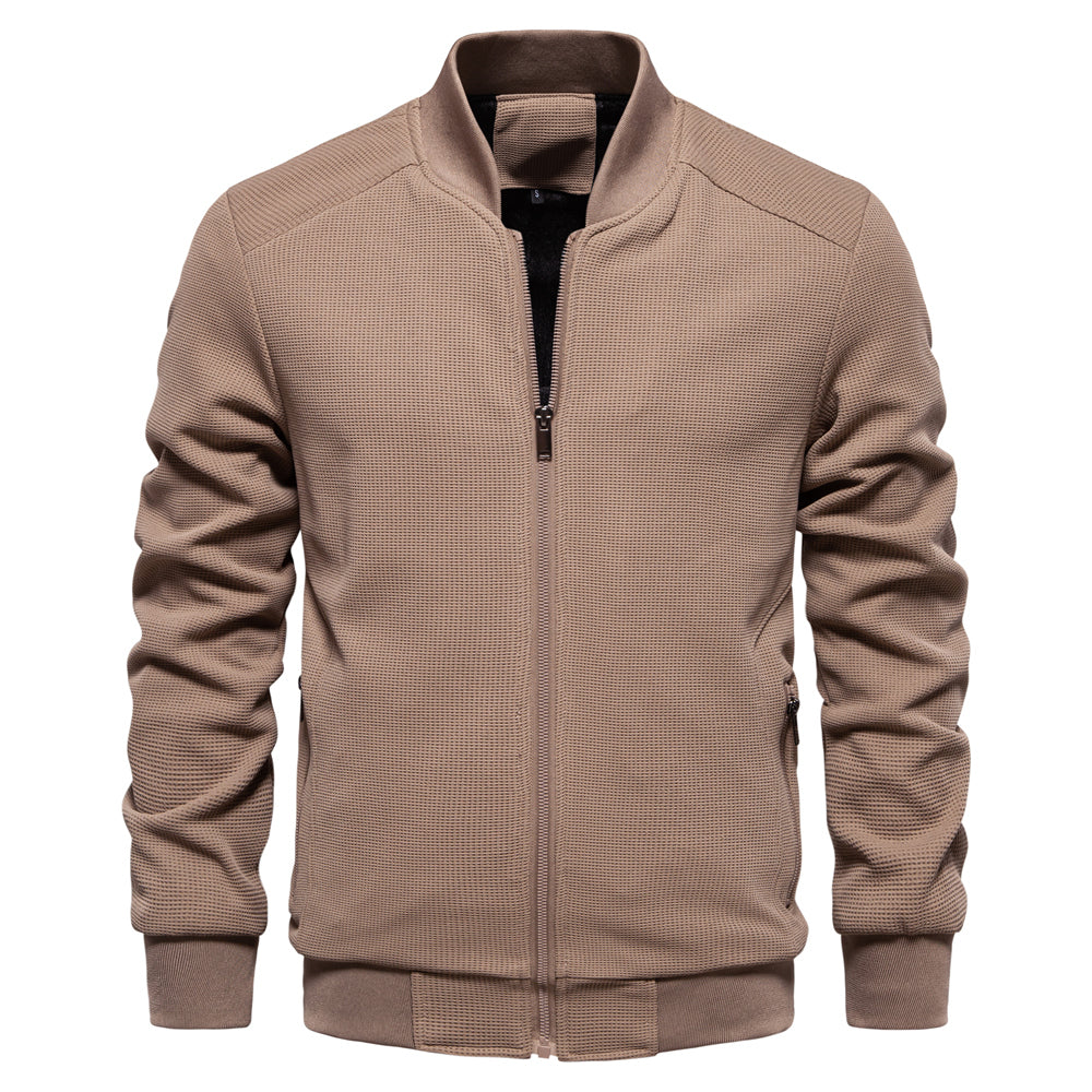 Men Waffle Fleece Lined Zipper Pocket Bomber Jacket Khaki Men Jackets - Tophatter Daily Deals