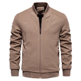 Men Waffle Fleece Lined Zipper Pocket Bomber Jacket Khaki Men Jackets - Tophatter Daily Deals