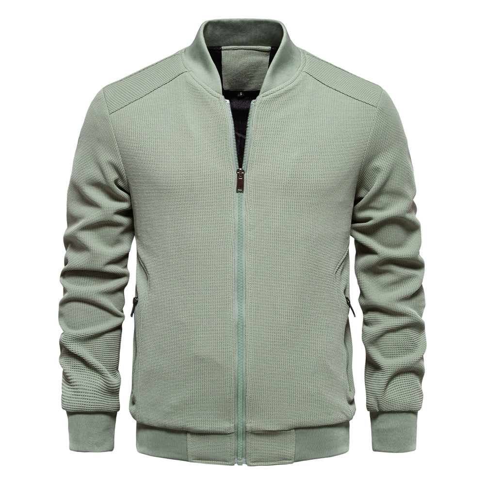Men Waffle Fleece Lined Zipper Pocket Bomber Jacket Greenish Men Jackets - Tophatter Daily Deals