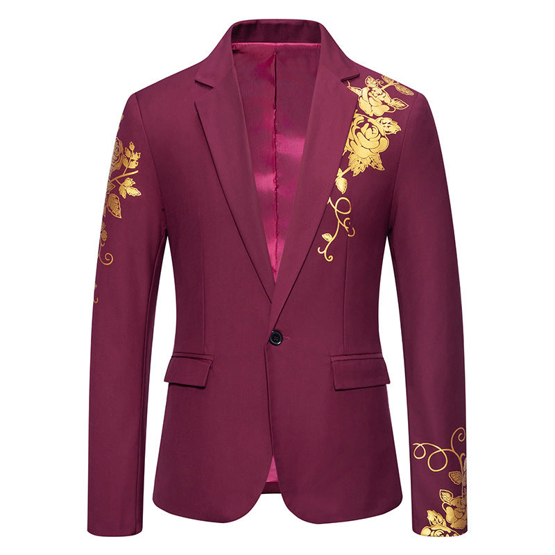 Men Wedding Prom Party Rose Printed Blazers Coats Burgundy Men Blazer - Tophatter Daily Deals