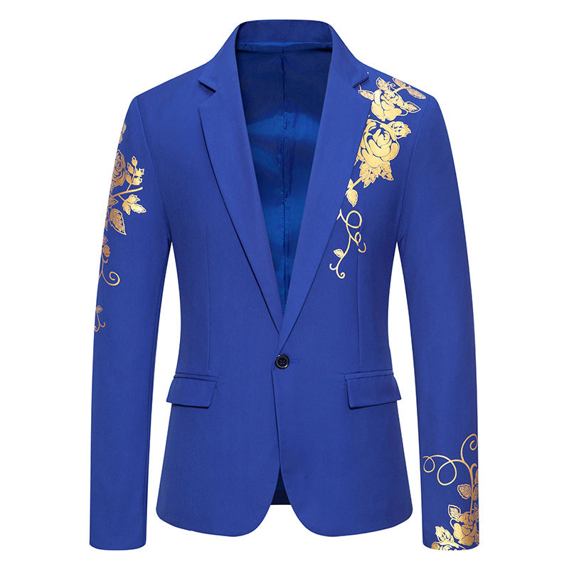 Men Wedding Prom Party Rose Printed Blazers Coats Royal Blue Men Blazer - Tophatter Daily Deals