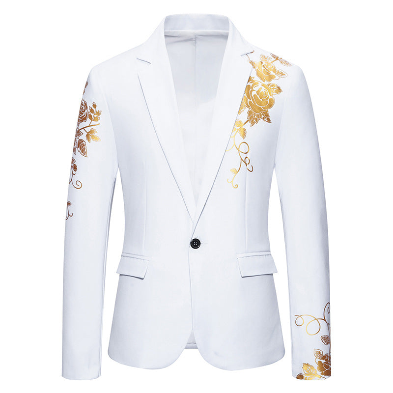Men Wedding Prom Party Rose Printed Blazers Coats White Men Blazer - Tophatter Daily Deals
