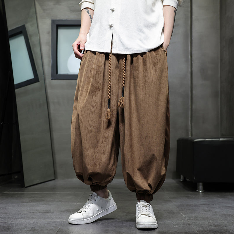 Men Wide Leg Pants Casual Elastic Waist Loose Trousers Coffee Pants - Tophatter Daily Deals