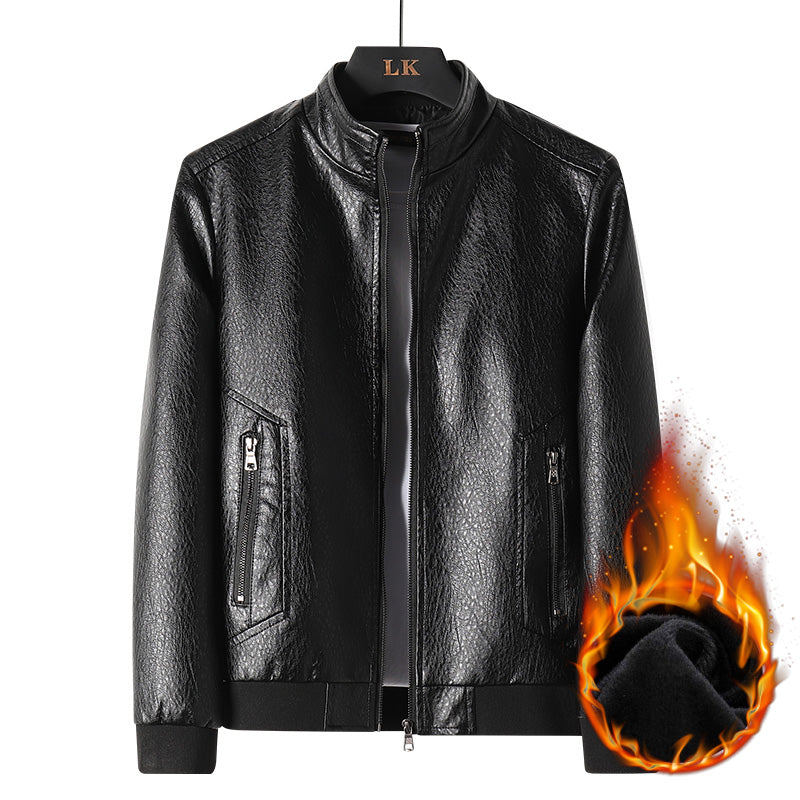 Men Winter Fleece Motorcycle Leather Overcoat Black Coats & Jackets - Tophatter Daily Deals