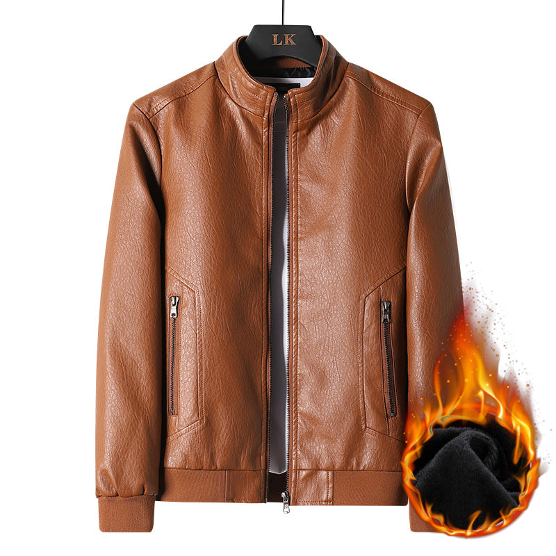 Men Winter Fleece Motorcycle Leather Overcoat Tan Coats & Jackets - Tophatter Daily Deals