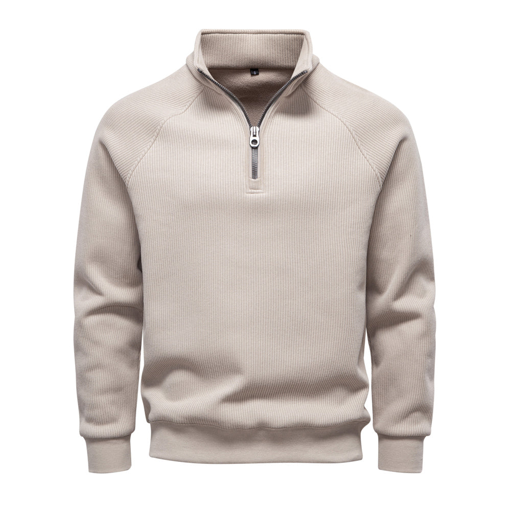 Men Winter Thermal Sweater Cotton Zipper Top Beige Men's Clothing - Tophatter Daily Deals