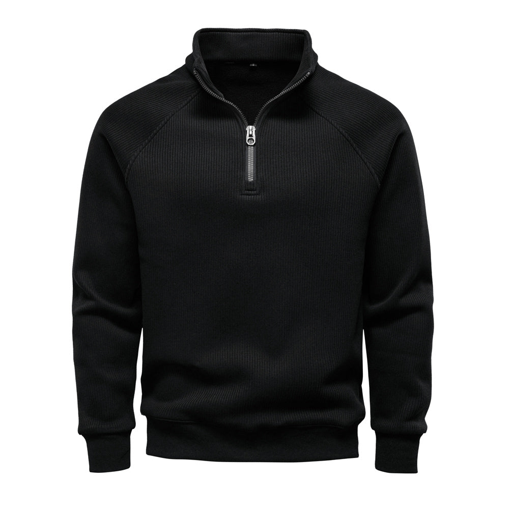 Men Winter Thermal Sweater Cotton Zipper Top Black Men's Clothing - Tophatter Daily Deals