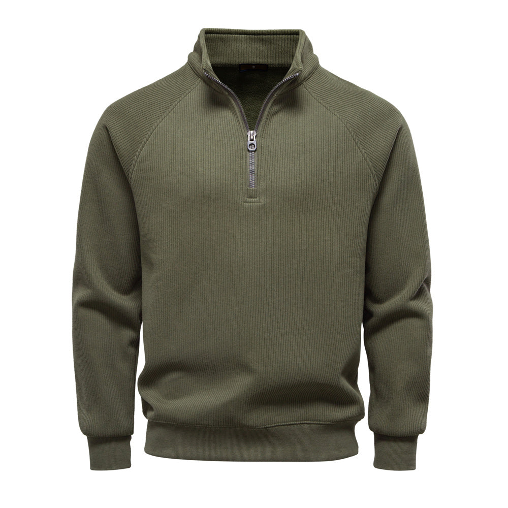 Men Winter Thermal Sweater Cotton Zipper Top Army Green Men's Clothing - Tophatter Daily Deals
