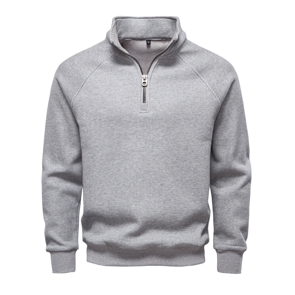 Men Winter Thermal Sweater Cotton Zipper Top Grey Men's Clothing - Tophatter Daily Deals