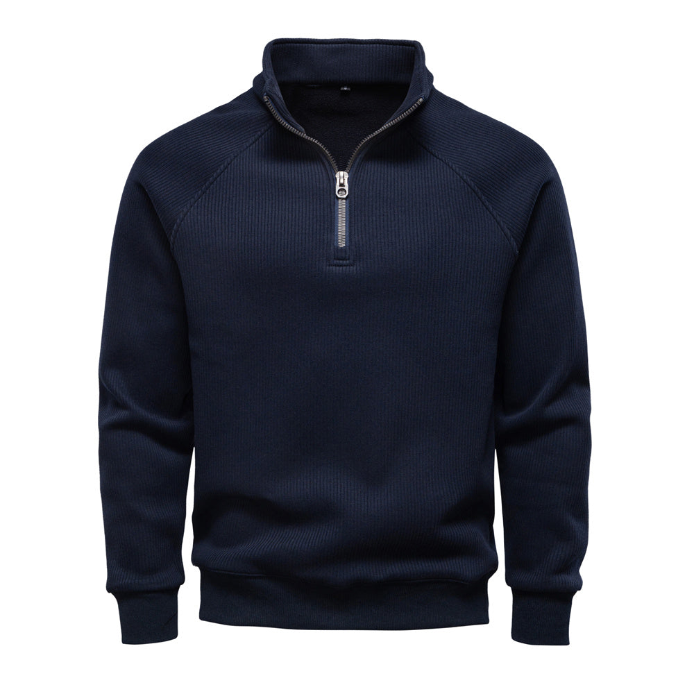 Men Winter Thermal Sweater Cotton Zipper Top Navy Men's Clothing - Tophatter Daily Deals