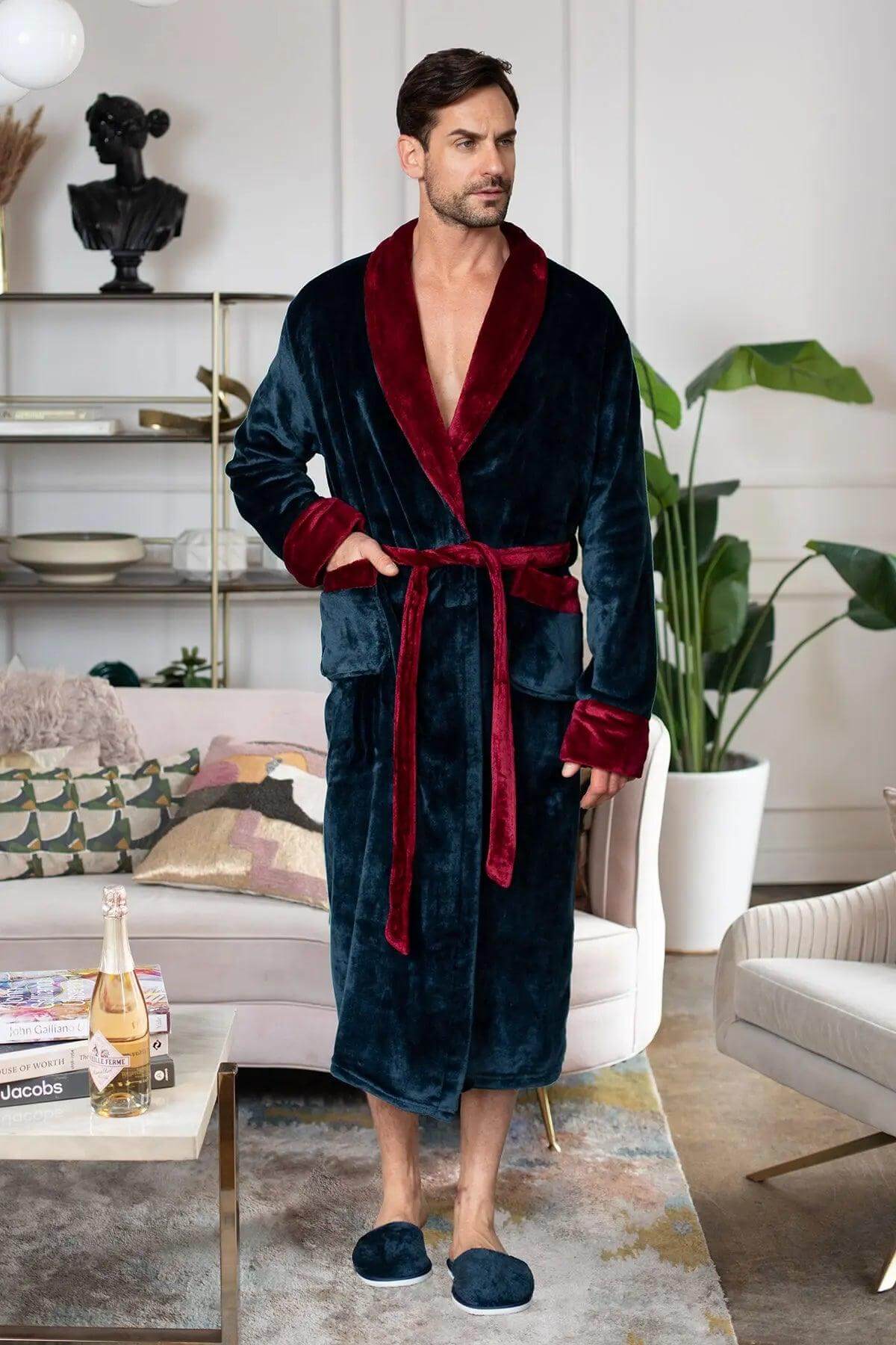 Cozy Mens Plush Robes – Built for Comfort, Designed to Last Shawl Navy Burgundy Everything Else - Tophatter Daily Deals